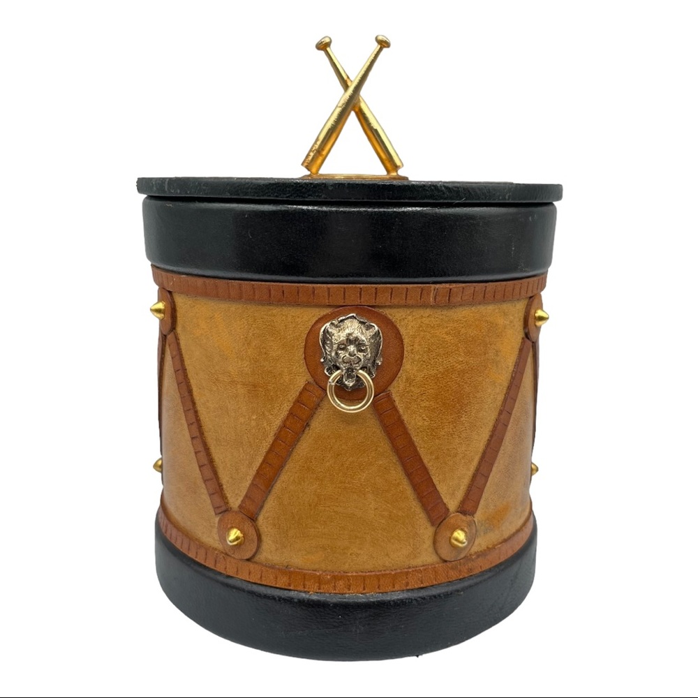 MCM Italian Brevettato Lion Sunburst Drumstick Leather Tobacco Cigarette Humidor